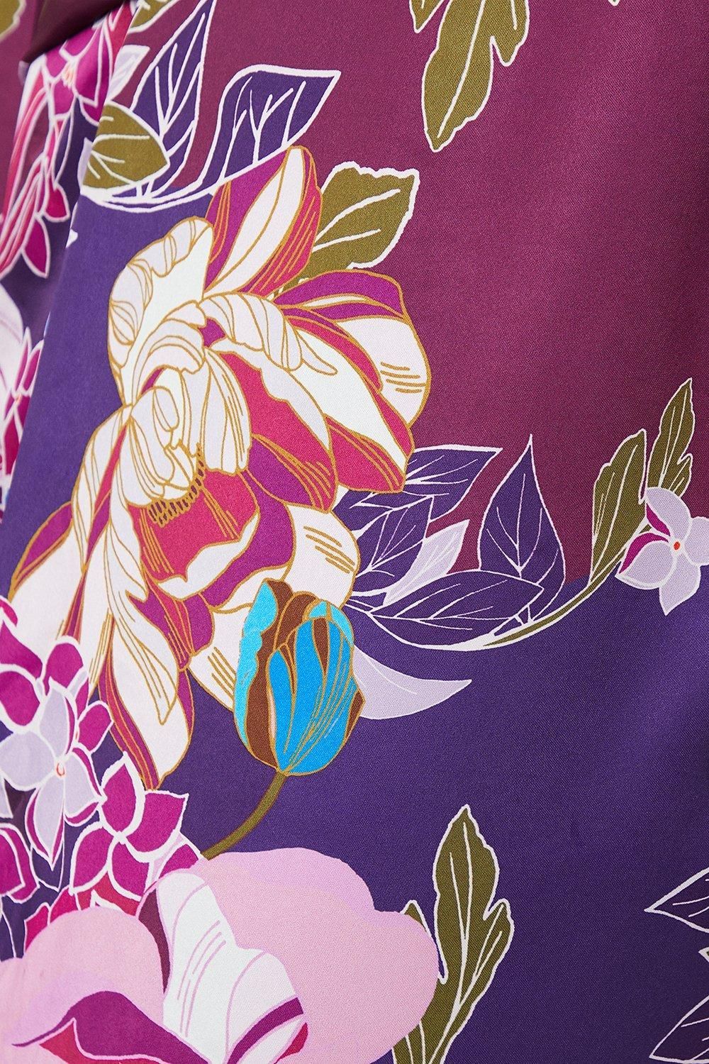 Coast Printed Satin Wrap Dress With Flare Sleeve Berry image 5