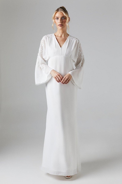 Coast Premium Kimono Sleeve Embellished Fishtail Wedding Dress With Cutwork Ivory
