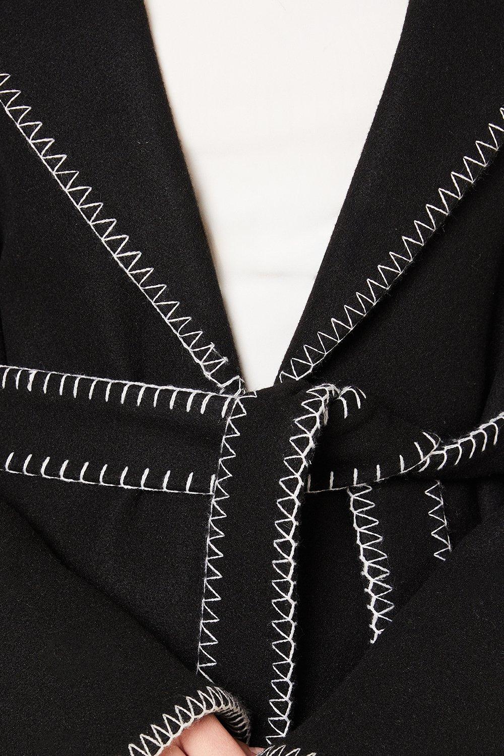 Dorothy Perkins Whipstitch Wrap Midi Coat Black image 5