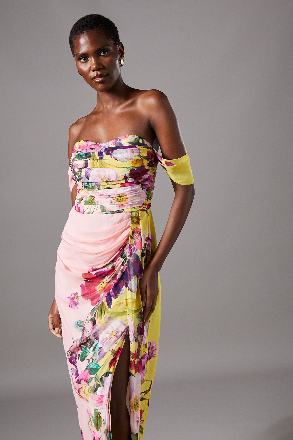 Coast Off The Shoulder Drape Chiffon Dress Yellow image 2