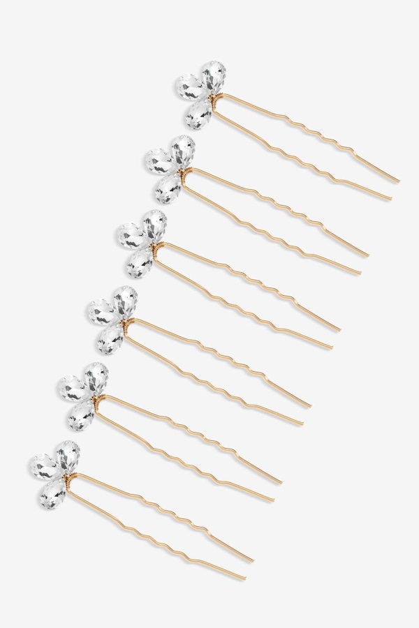 Jon Richard Gold Plated Crystal Leaf Hair Pins - Pack of 6