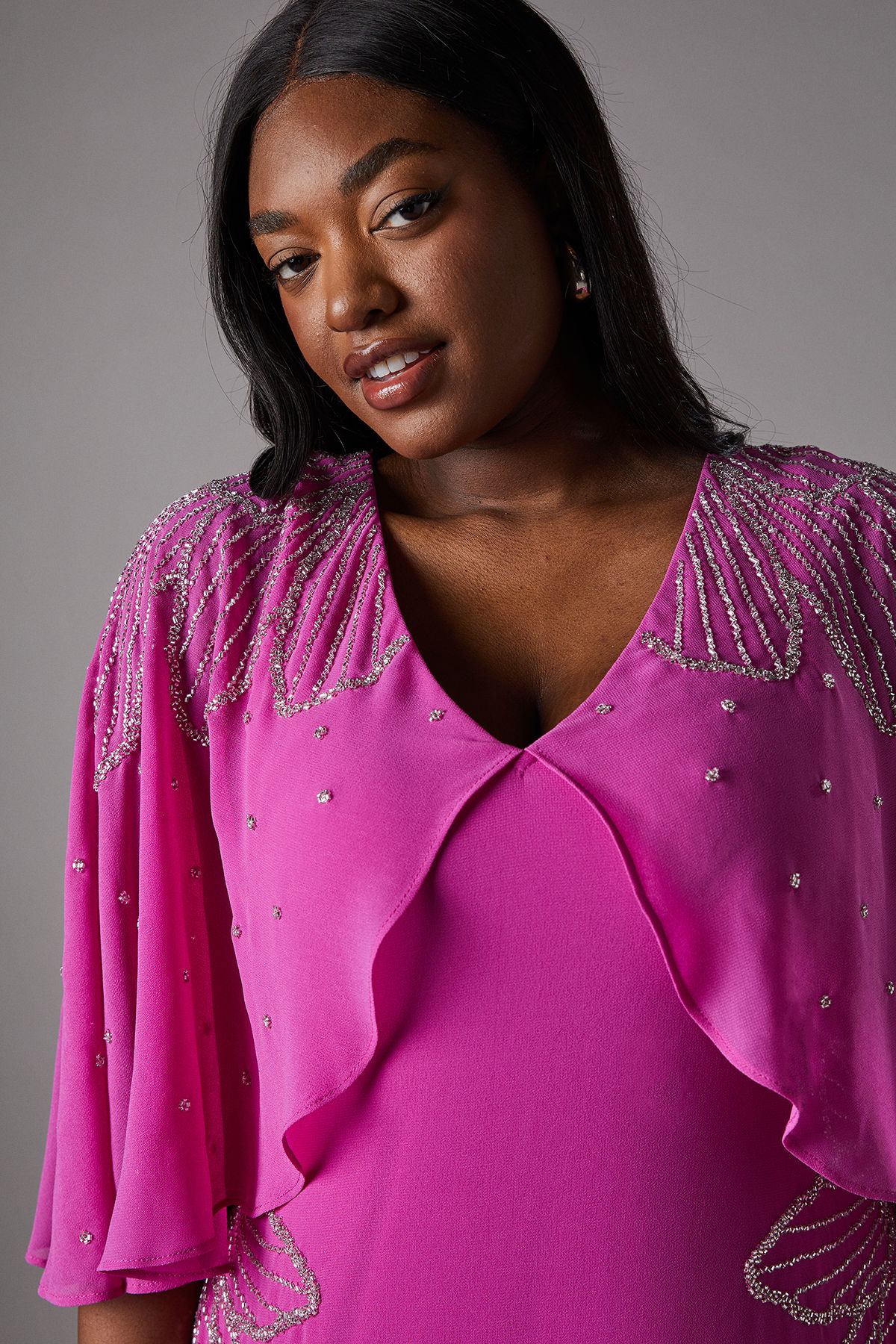 Coast Plus Embellished Midi Dress With Cape Sleeves Pink image 4