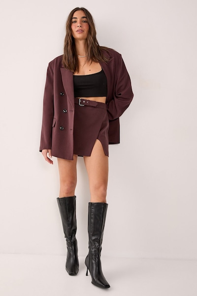 NastyGal Belted Split Mini Skirt Chocolate