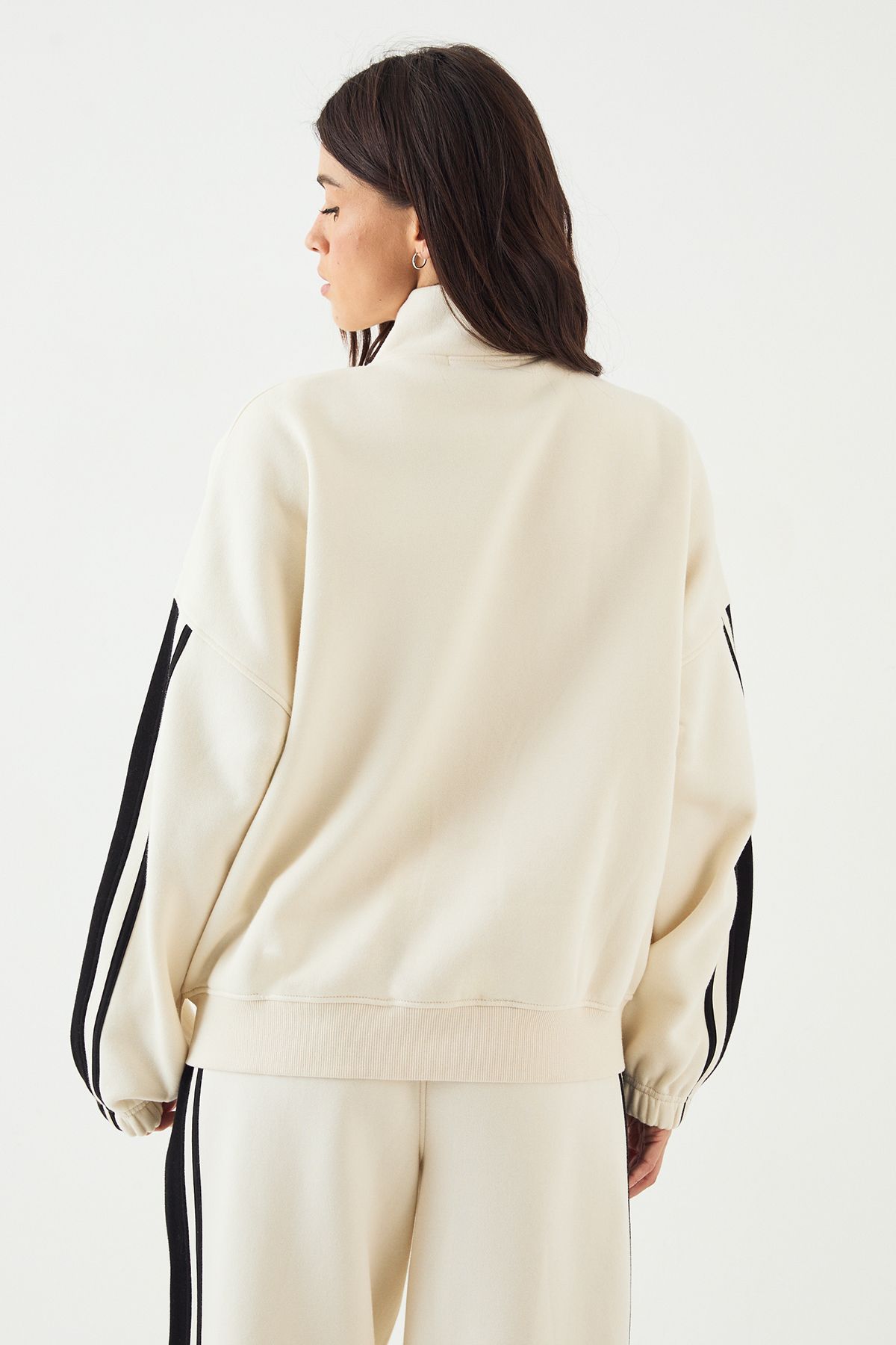 DSGN Studio DSGN Studio Side Stripe Funnel Neck Oversized Bomber Sweatshirt Cream image 2