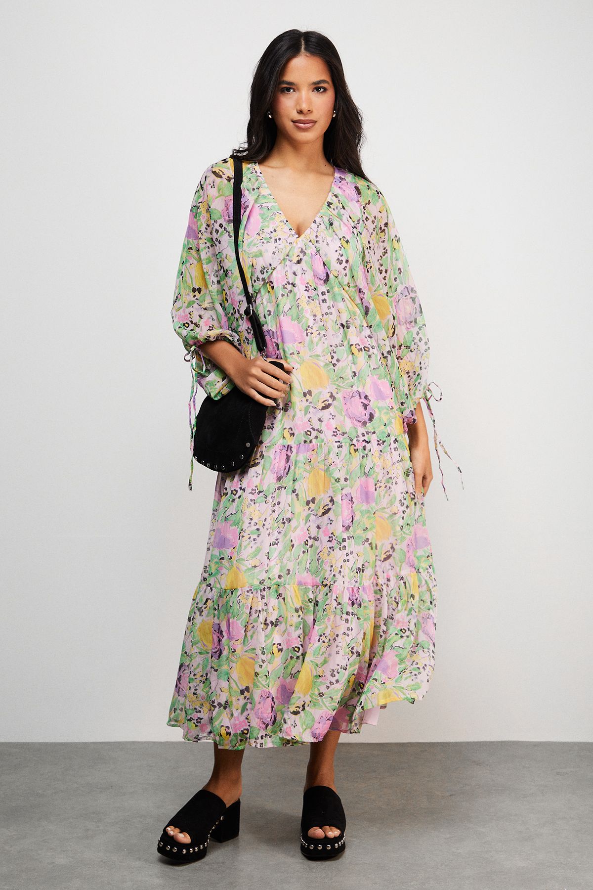 Warehouse Chiffon Batwing Midi Dress Floral image 1