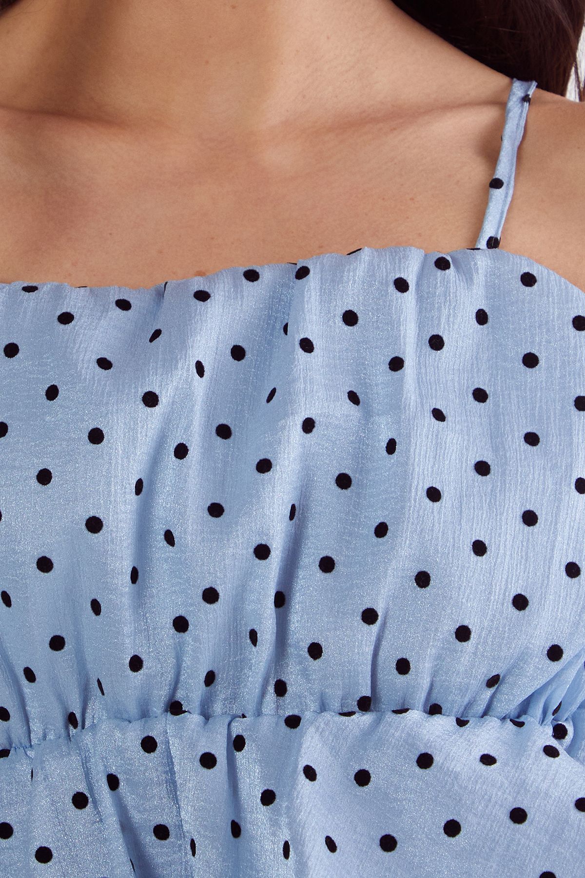 NastyGal Flocked Polka Dot Bubble Hem Longline Cami Top Blue image 5