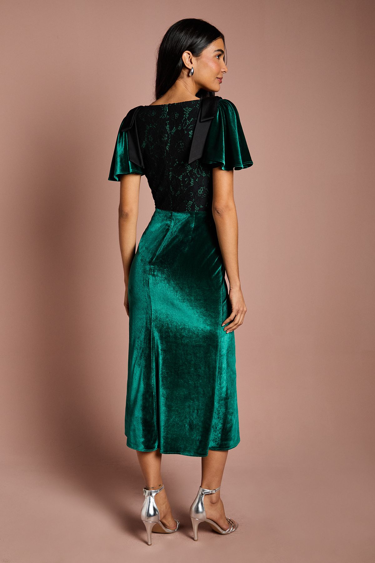 Coast Velvet Lace Mix Midi Dress Emerald image 3