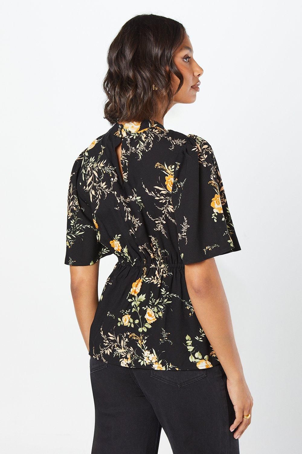 Dorothy Perkins Black Floral Twist Neck Keyhole Blouse Black image 3