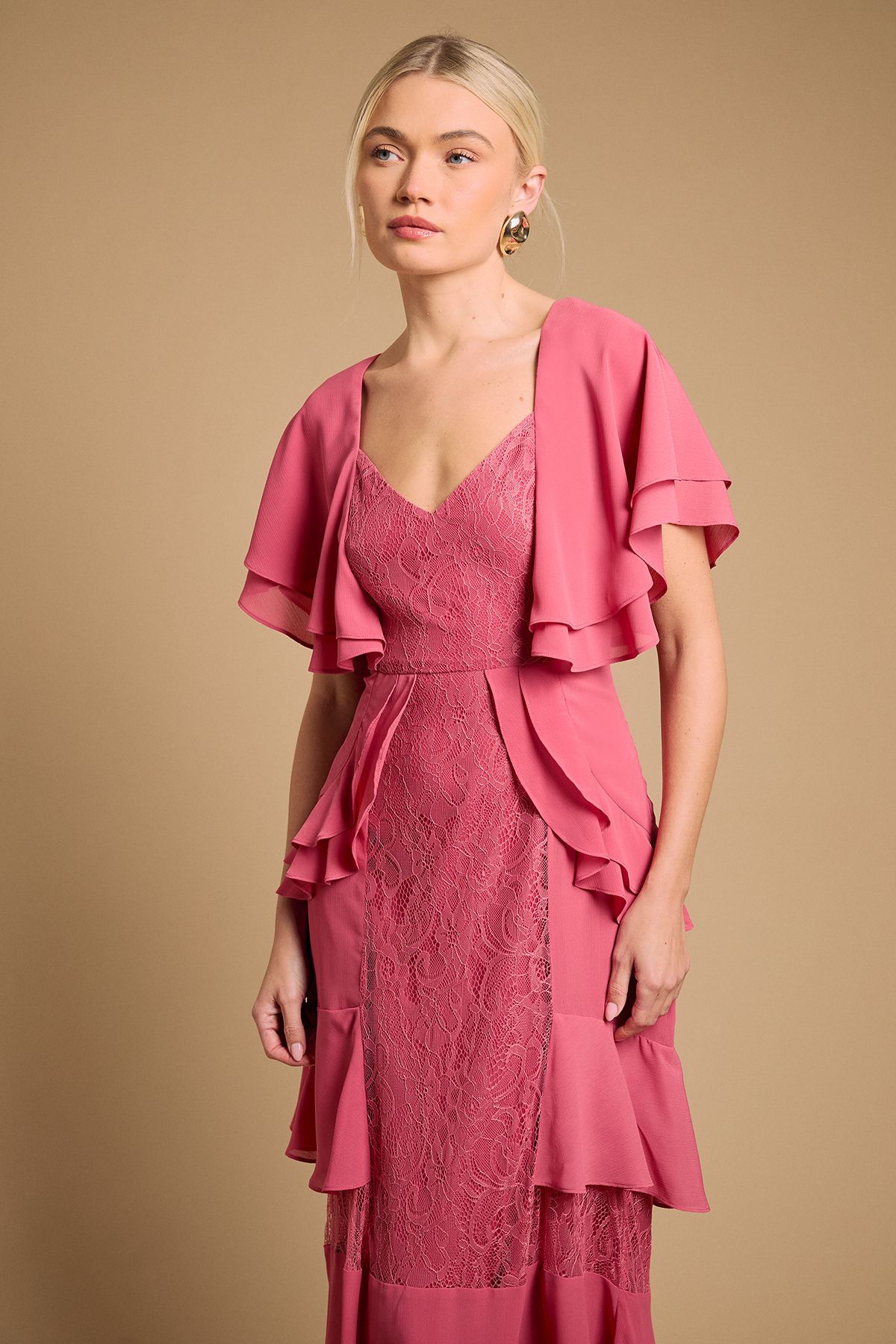Oasis Lace Panel Ruffle Maxi Dress Desert Rose image 2