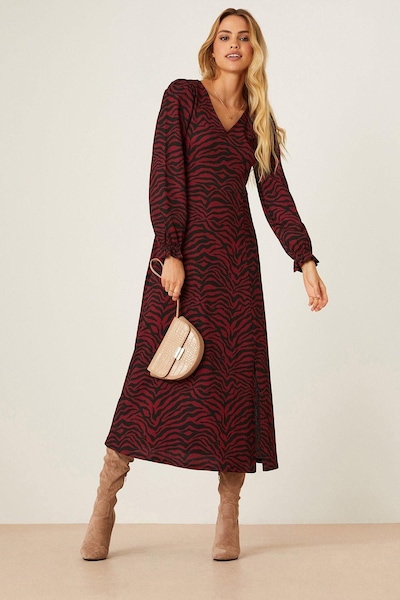Dorothy Perkins Berry Zebra V Neck Midi Dress Berry