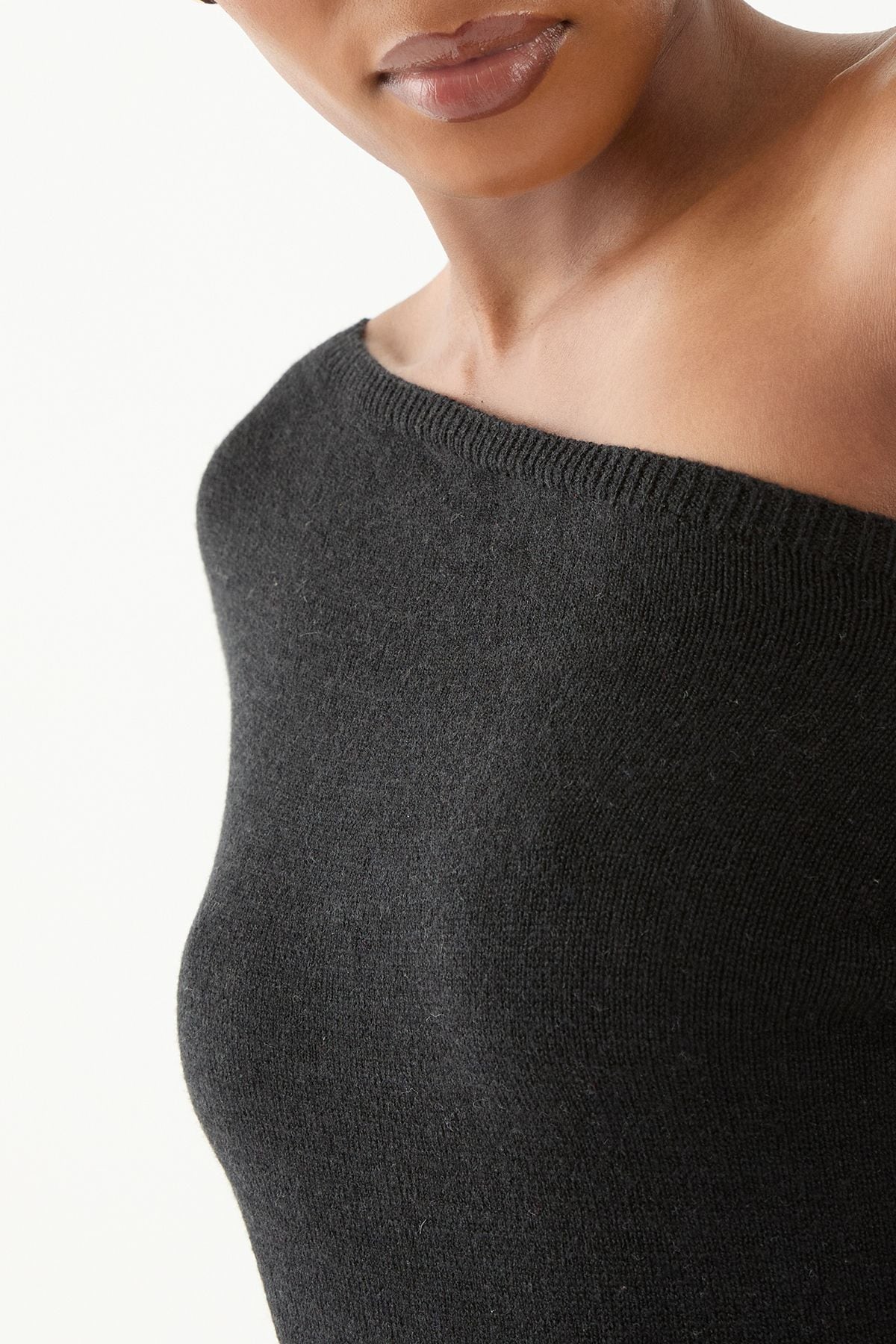 MissPap Knitted Asymmetric Neckline  Midaxi Dress Black image 5