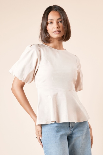Dorothy Perkins Dropped Waist Puff Sleeve Blouse Stone