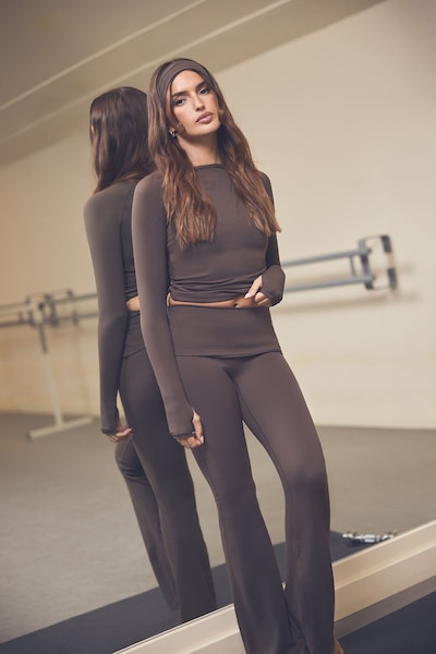 DSGN Studio DSGN Studio Ultra Sculpt Fold Over Waistband Flared Legging Espresso