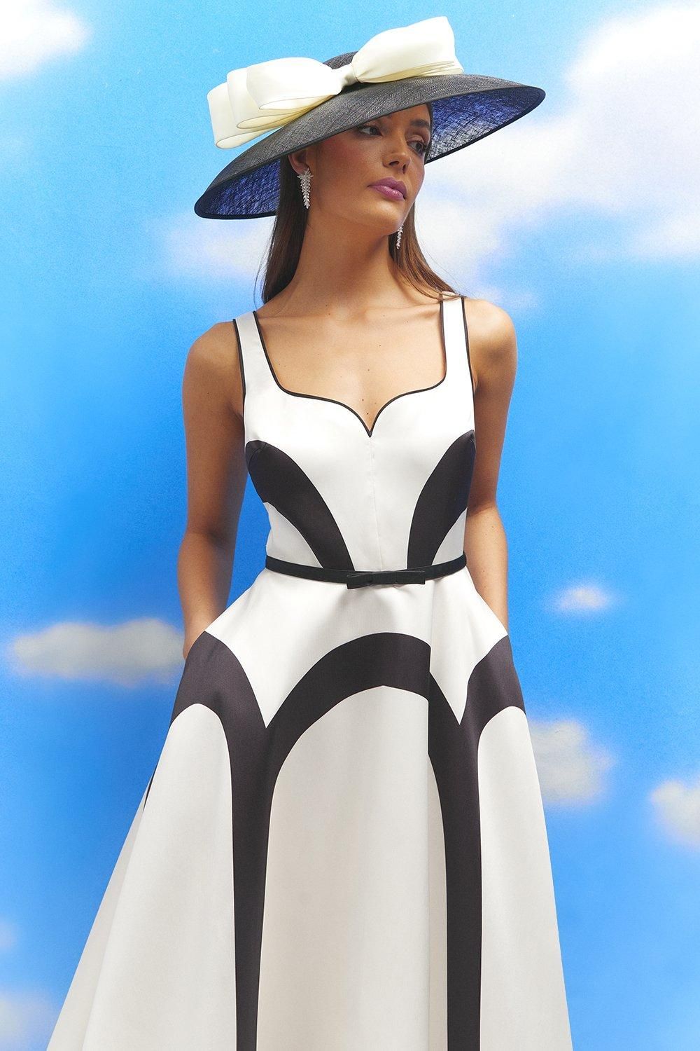 Coast Lisa Tan Colour Block Full Skirt Midi Dress Mono image 4