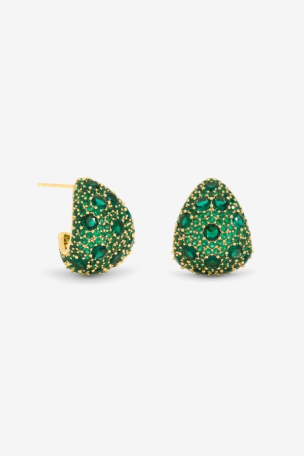 Jon Richard Gold Plated Pave and Emerald Dome Earrings