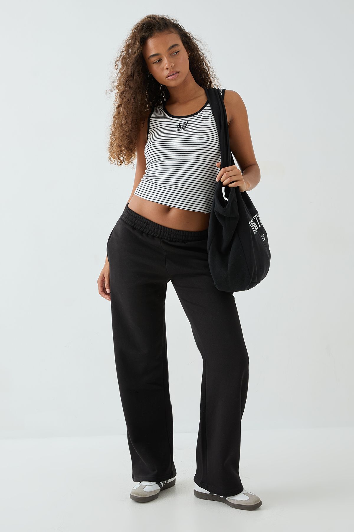 DSGN Studio DSGN Studio Square Script Embroidered Stripe Rib Tank Vest Top Black image 4