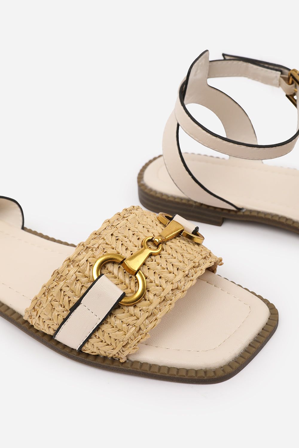 Where's That From 'Bonnie' Pu Straw Detail Strap Sandals With Buckle Closure image 4