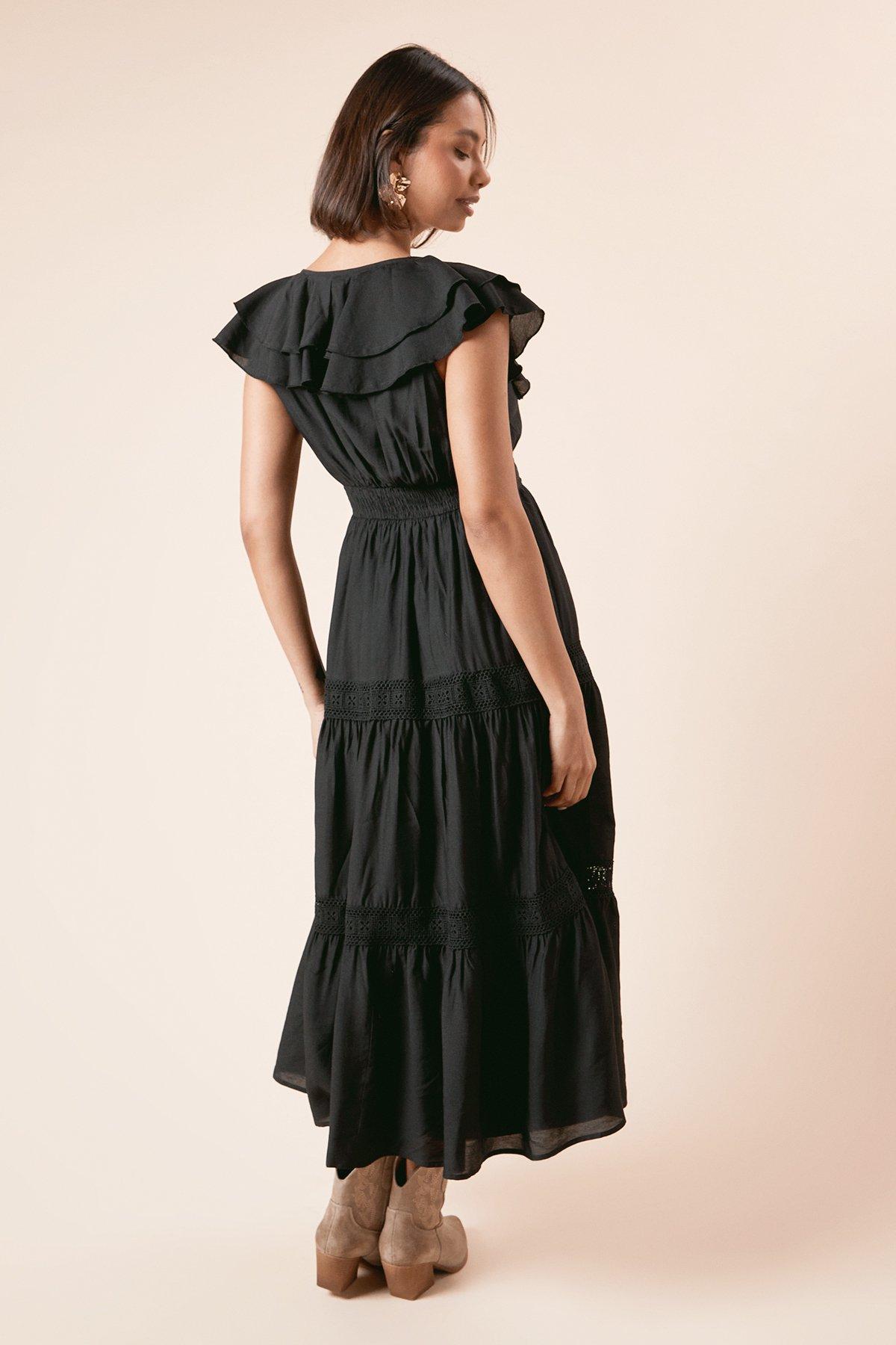 Dorothy Perkins Trim Ruffle Shoulder Maxi Dress Black image 3