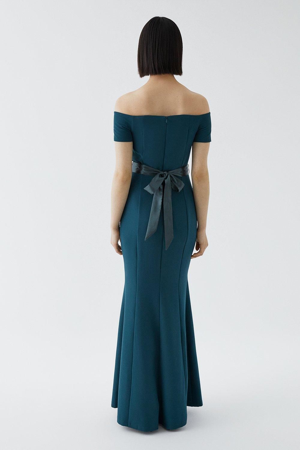 Coast Bardot Sleeve Tailored Crepe Bridesmaids Dress Forest image 3