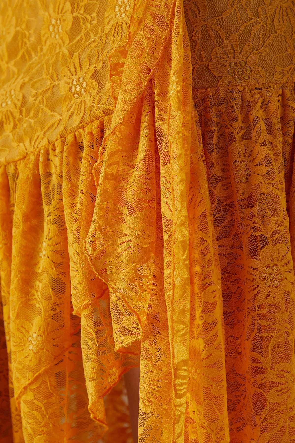 Warehouse Lace Strappy Drop Waist Ruffle Midi Dress Orange image 5