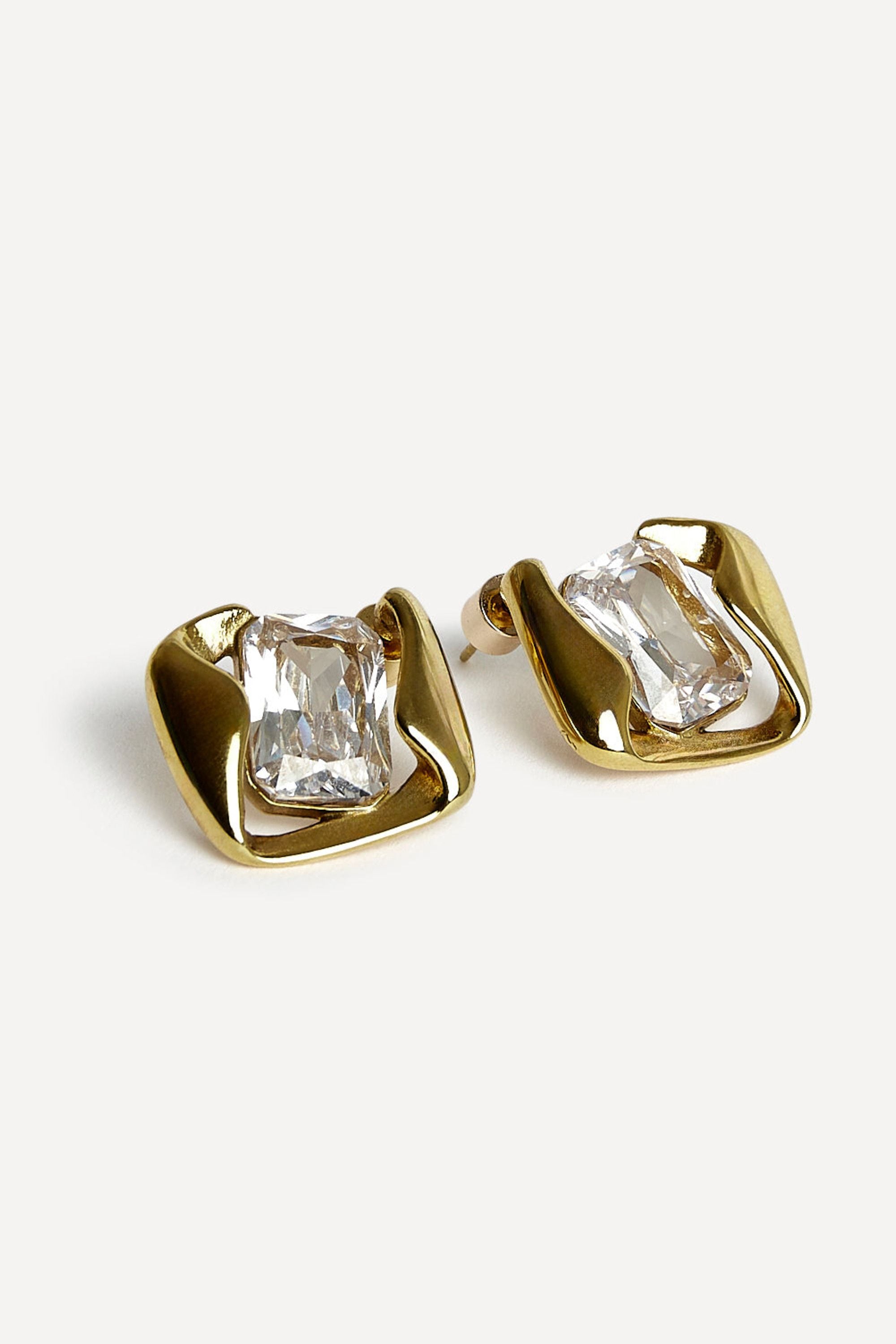 Linzi Ice Gold Crystal Square Stud Earrings image 4