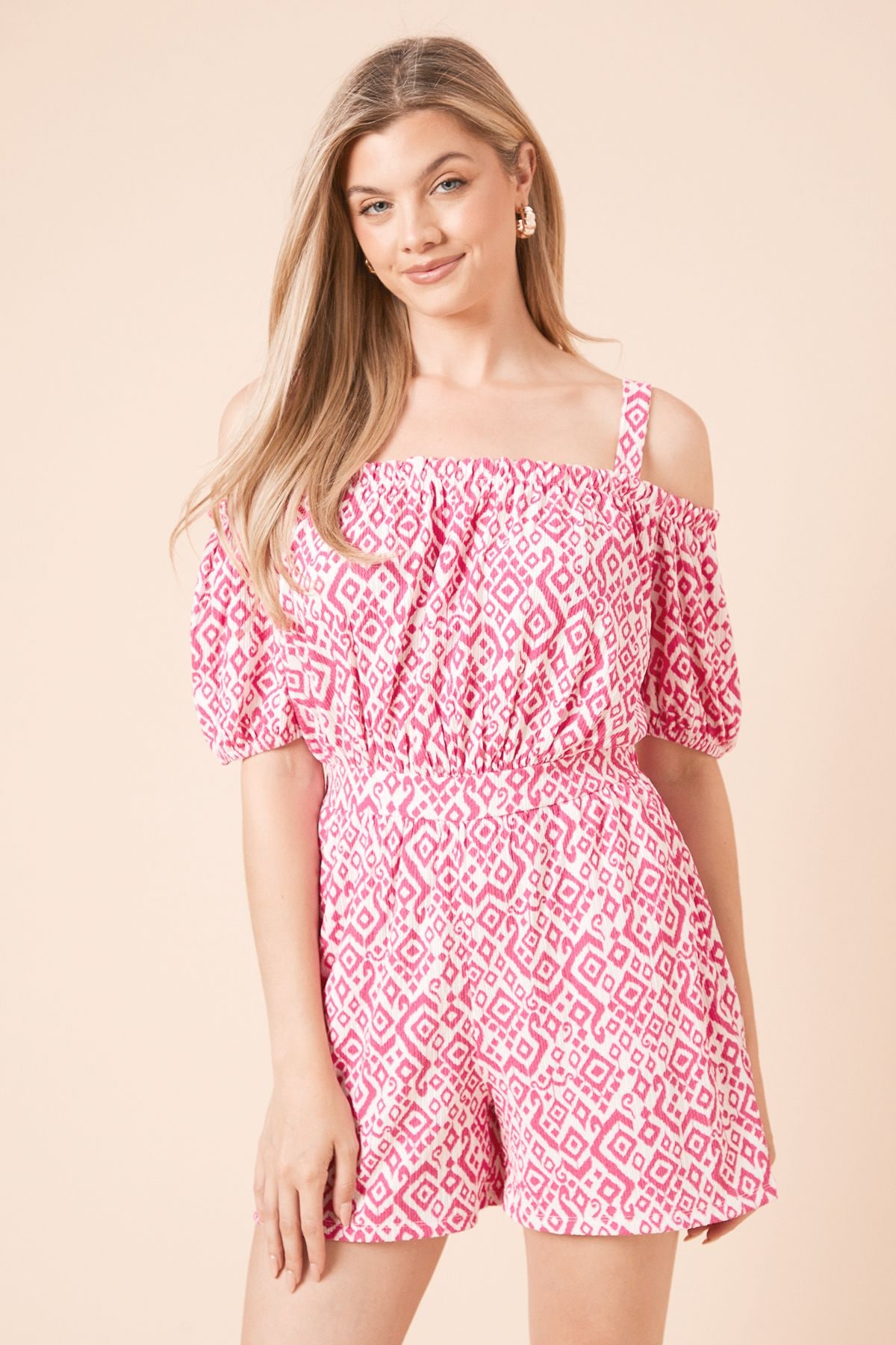 Dorothy Perkins Pink Bardot Puff Sleeve Playsuit Pink image 2