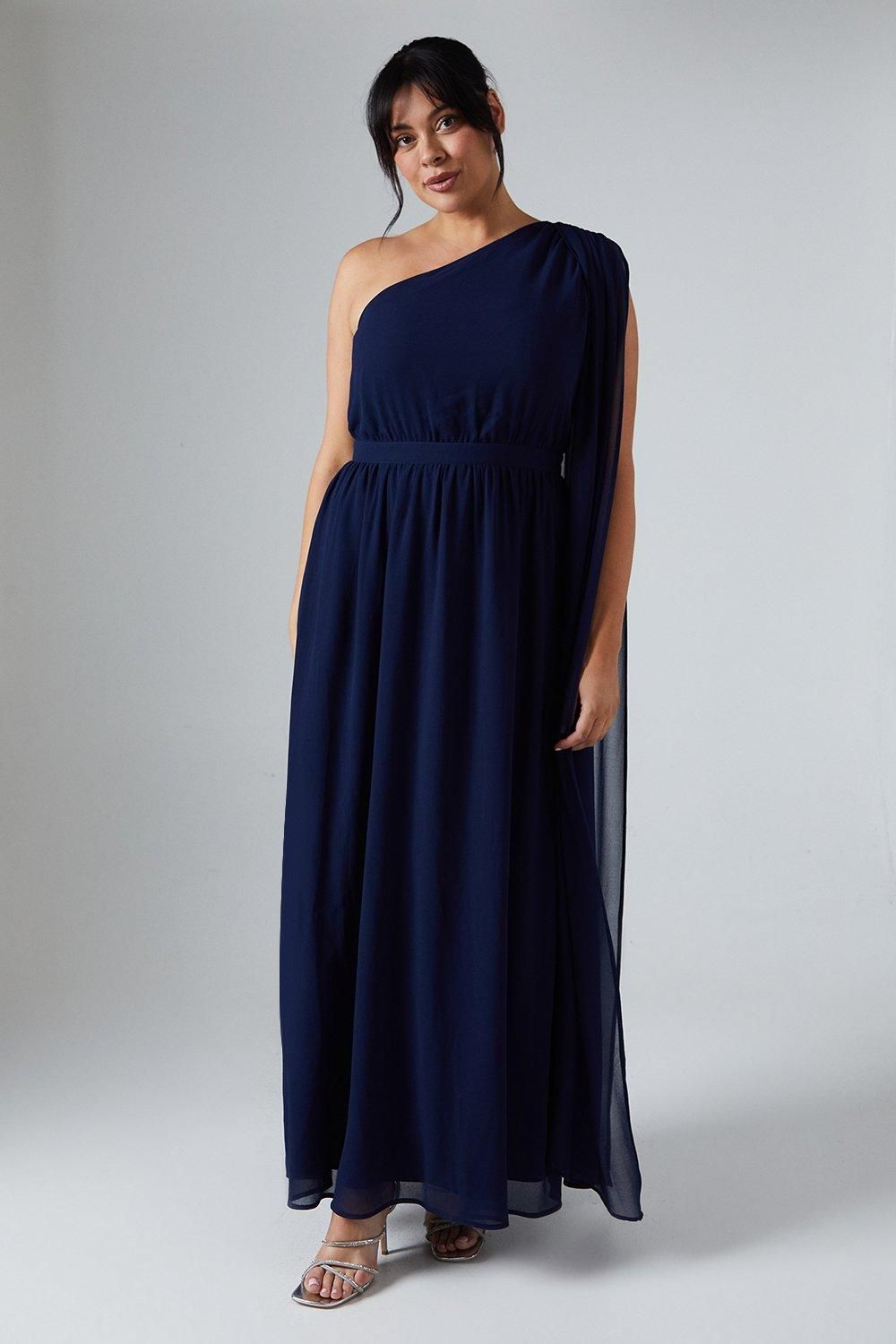 Coast Plus Size Chiffon Drape Shoulder Maxi Bridesmaid Dress Navy