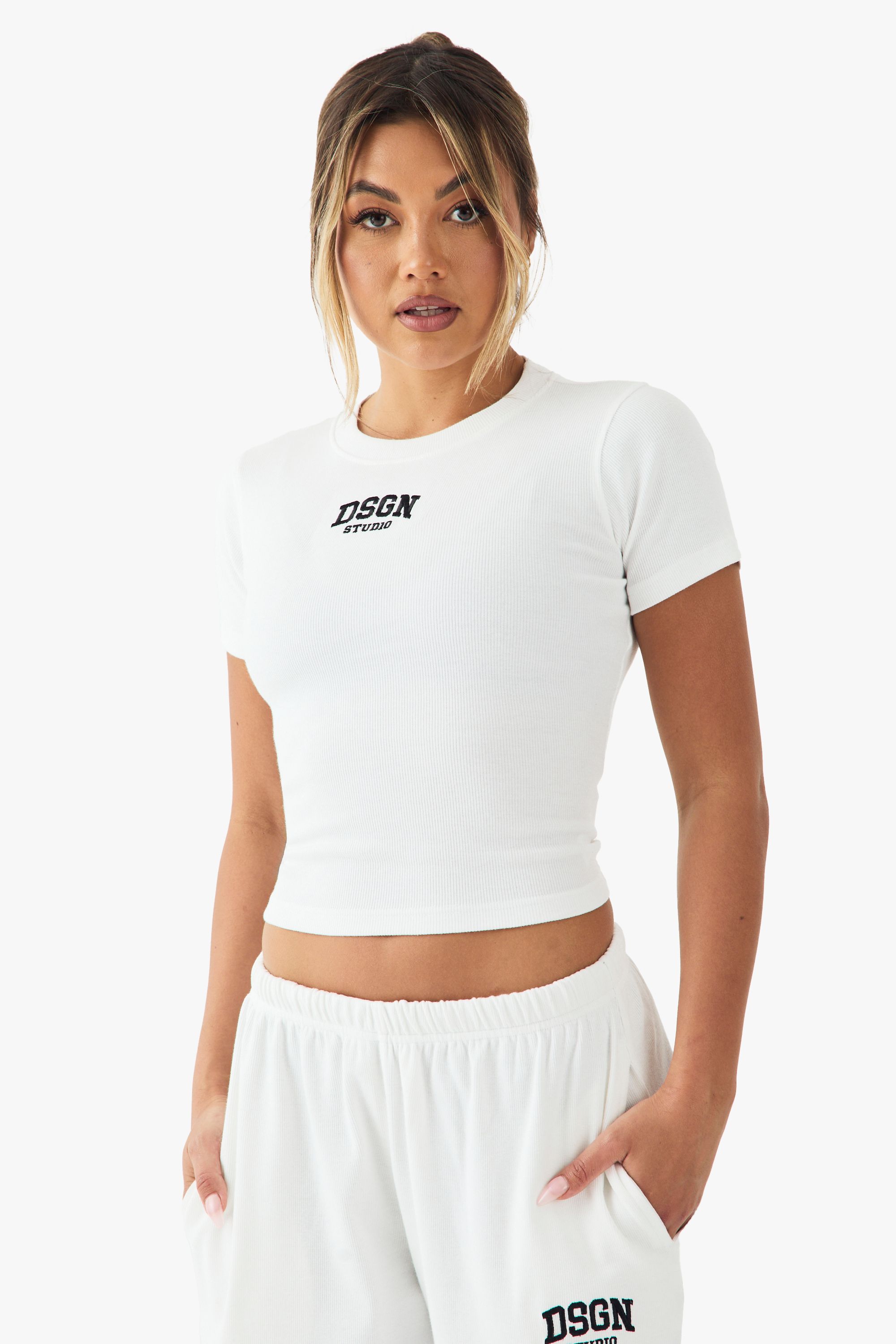 DSGN Studio DSGN Studio Collegiate Embroidered Rib Baby T-shirt White