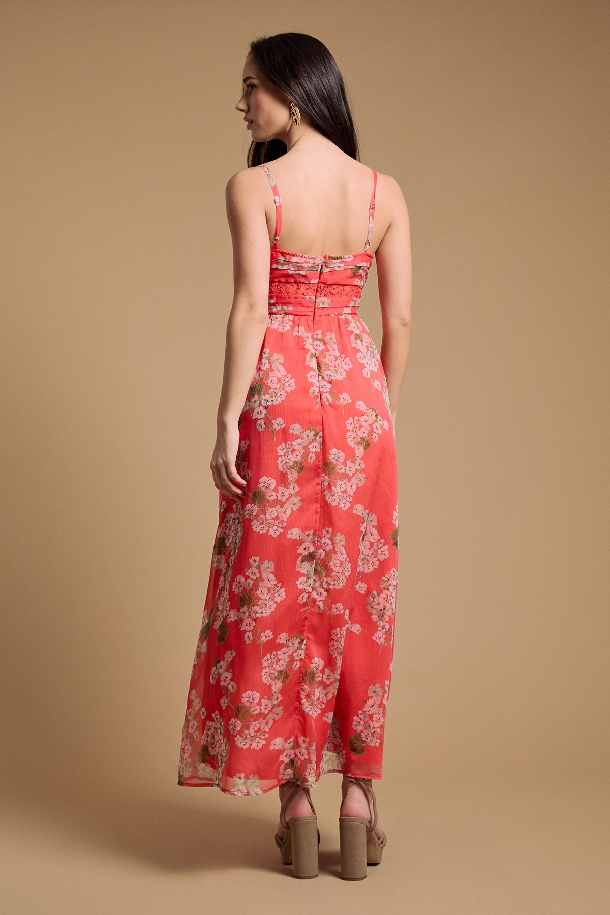 Oasis Lace Panelled Waist Pleated Maxi Dress Orange image 3