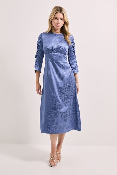 Dorothy Perkins DP Luxe Animal Satin Jacquard Long Sleeve Midi Dress Blue
