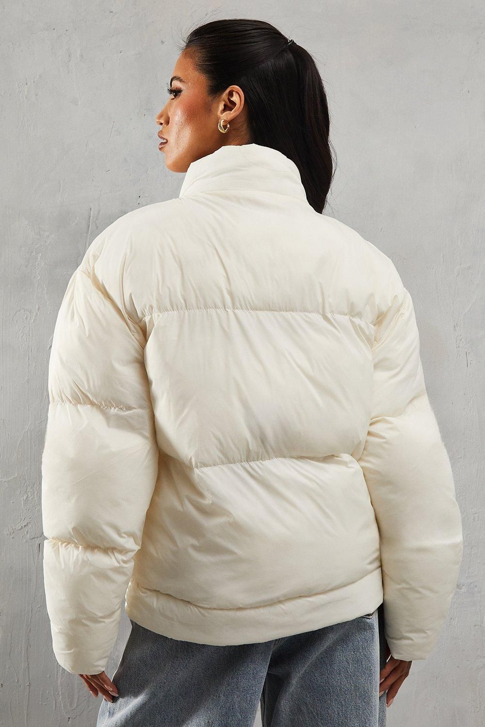 MissPap Ribbed Placket Puffer Coat Cream image 3