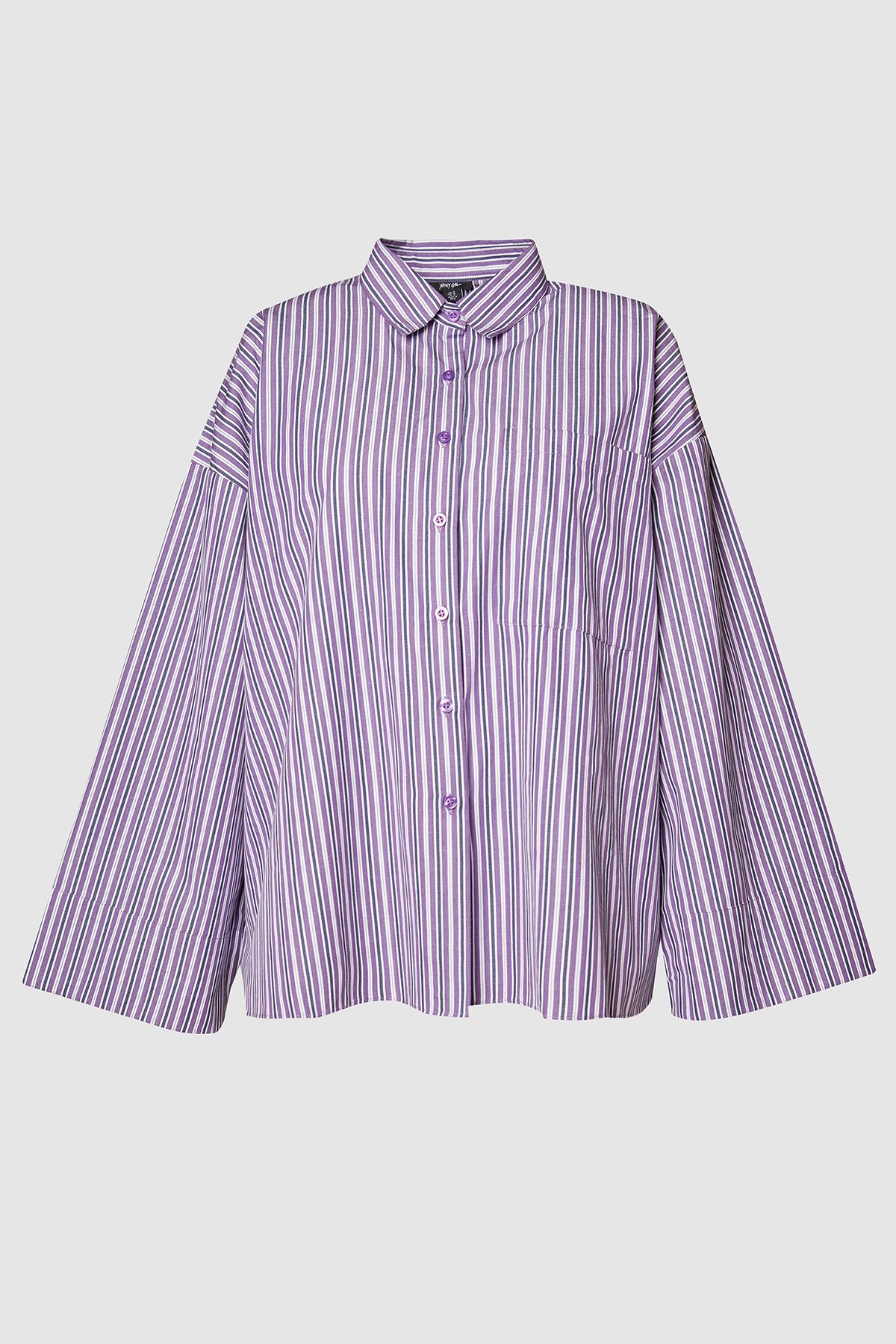 NastyGal Plus Cotton Stripe Extreme Oversized Wide Cuff Shirt Purple image 1