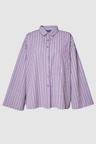 NastyGal Plus Cotton Stripe Extreme Oversized Wide Cuff Shirt Purple