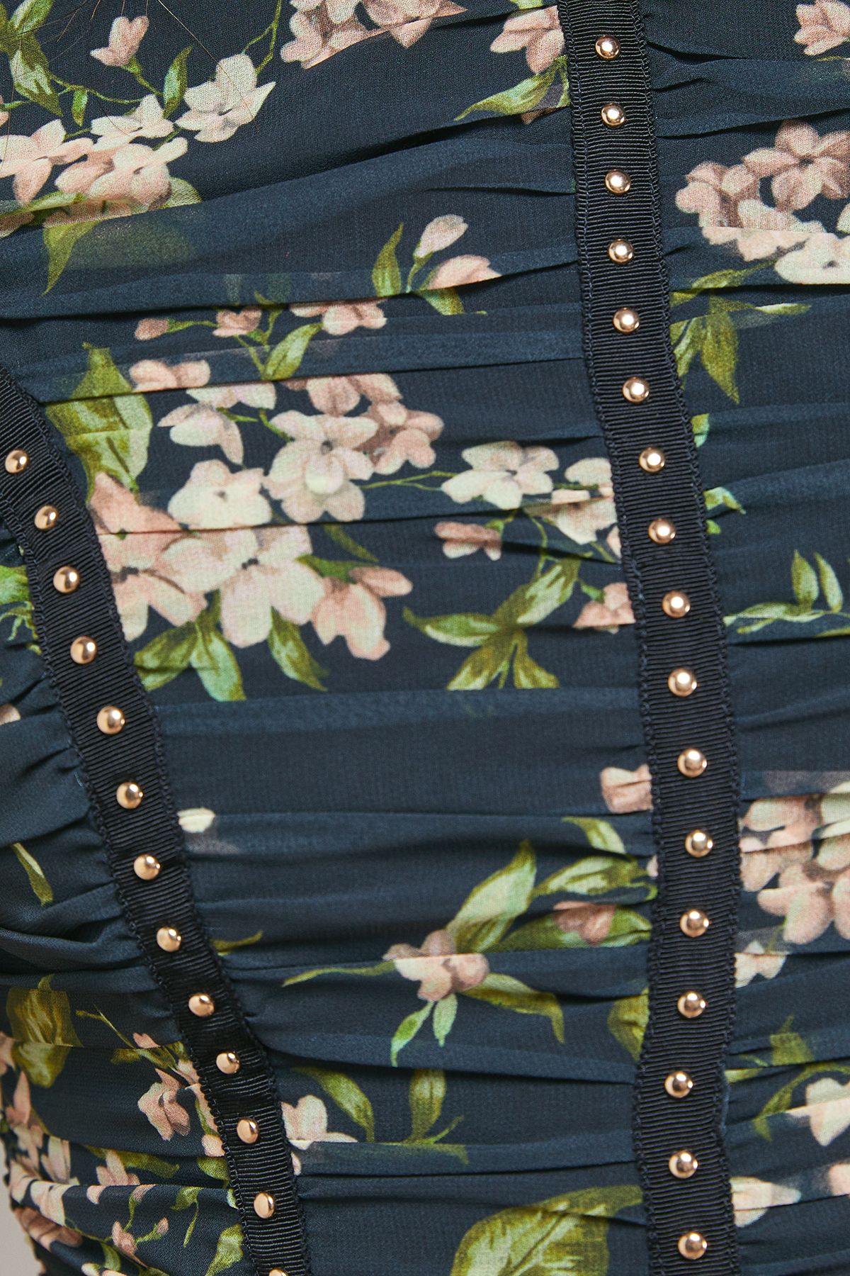 Oasis Printed Ruched Bodice Trim Detail High Low Hem Midi Dress Floral image 5