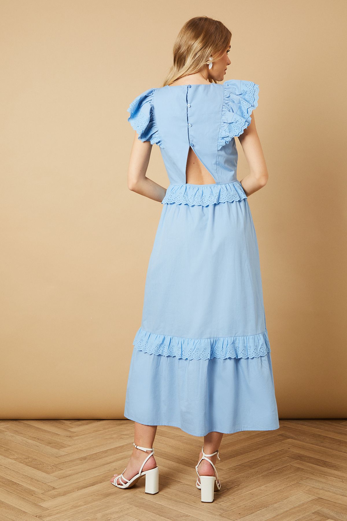 Oasis Broderie Panel Ruffle Maxi Dress Pale Blue image 3