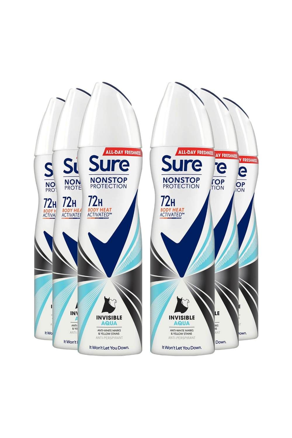 Sure Women 'Anti-Perspirant' 72H Protection Deo Invisible Aqua, 6x150ml image 1