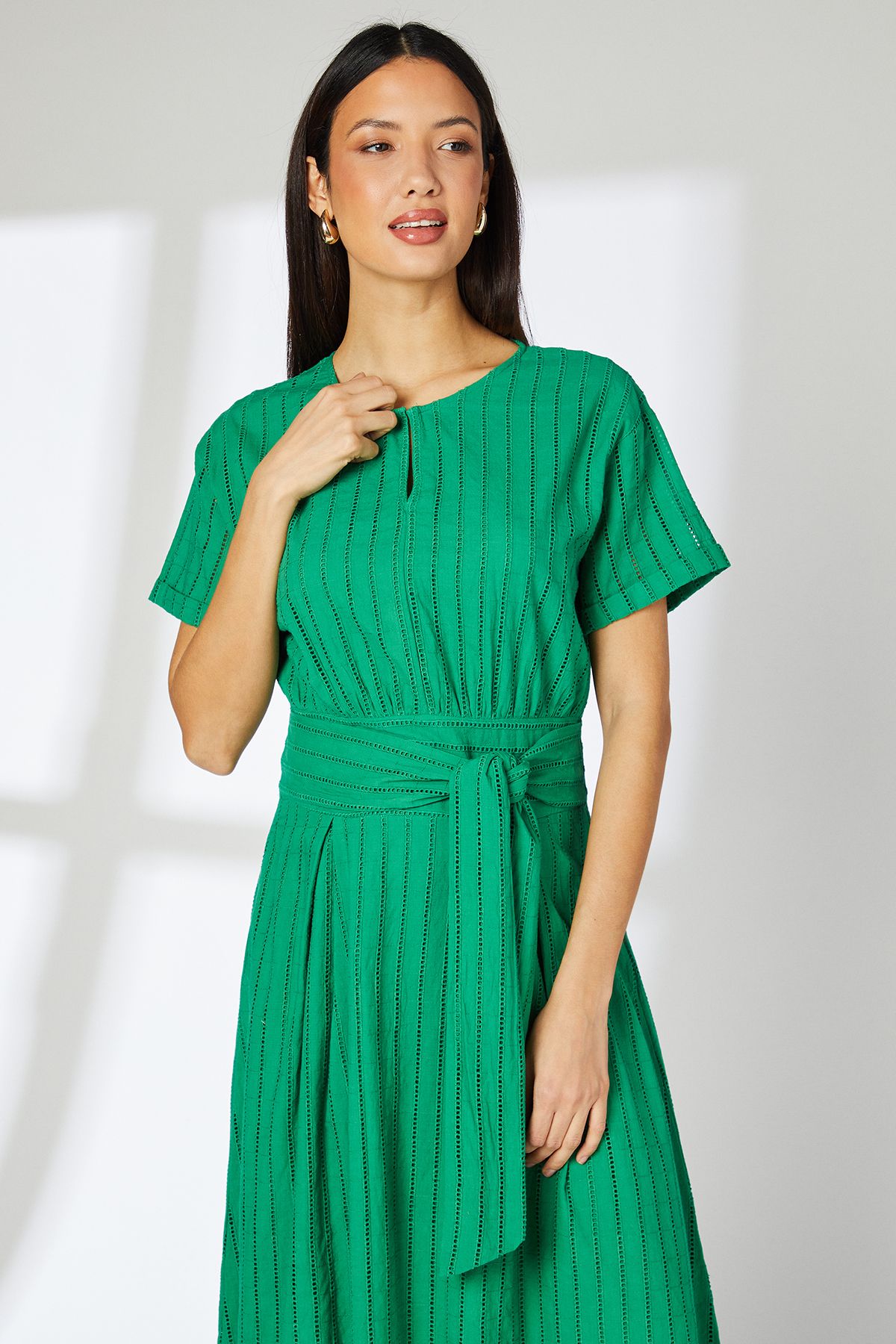 Principles Green Tie Waist Pleated Skirt Midi Dress Green image 2