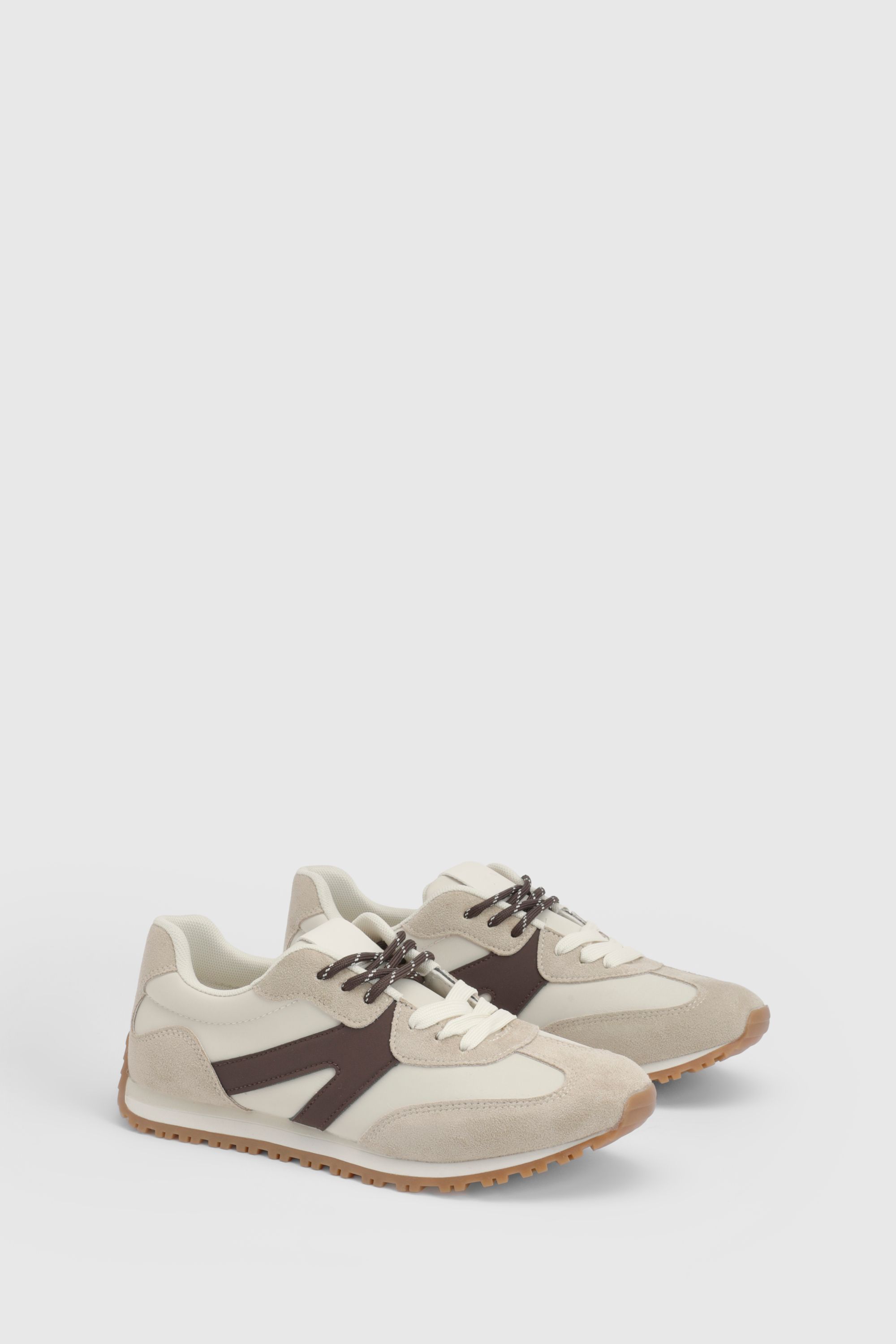 Oasis Daisy Faux Suede Lace Up Trainers Beige