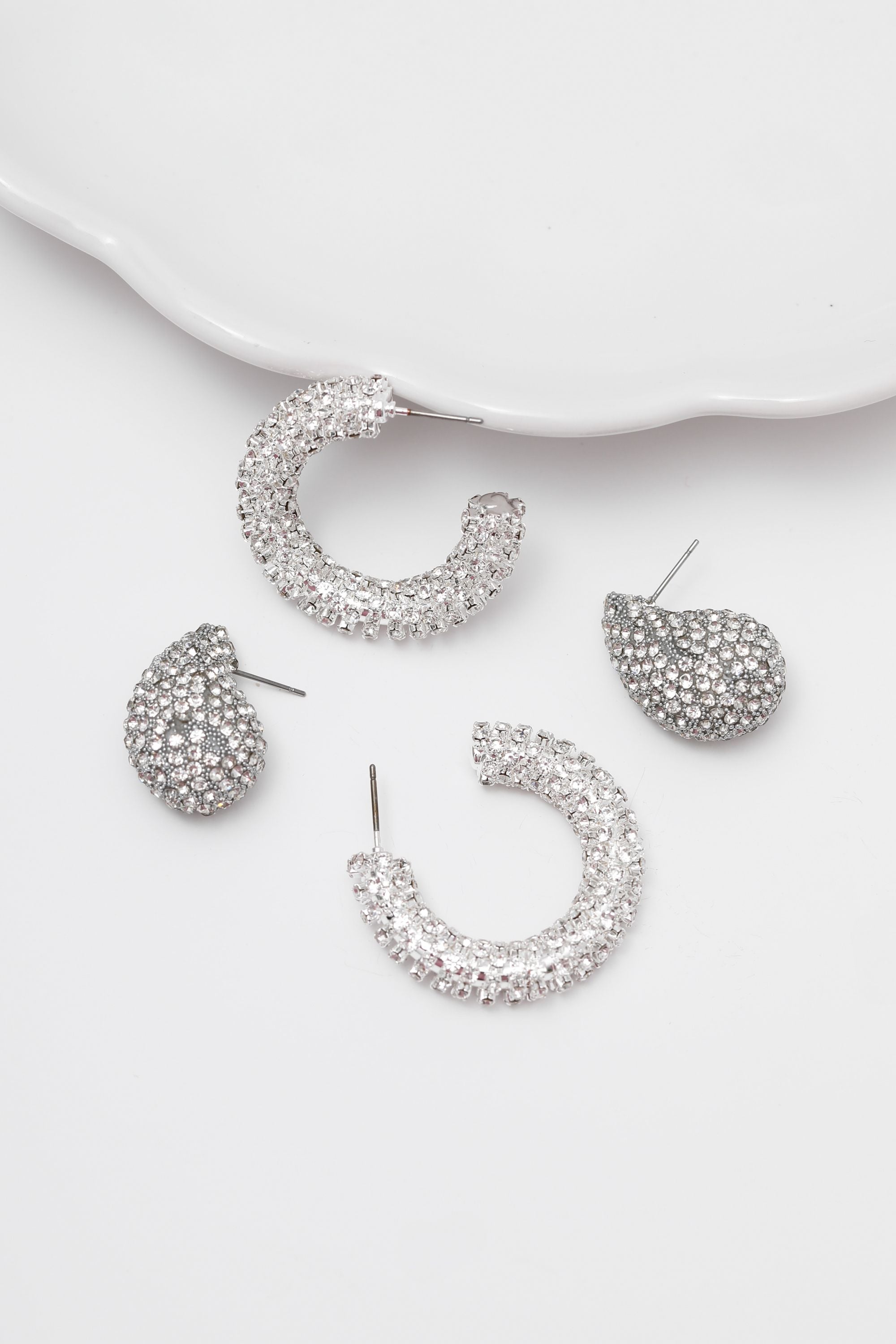 Mood Silver Crystal Dome Stud Earrings image 3