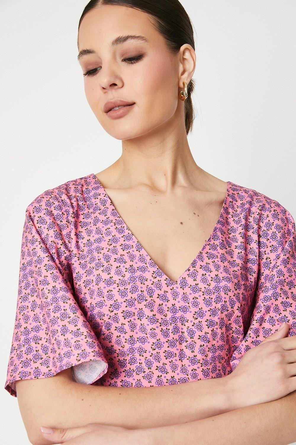 Dorothy Perkins Ditsy Frill Sleeve Tiered Mini Dress Pink image 2