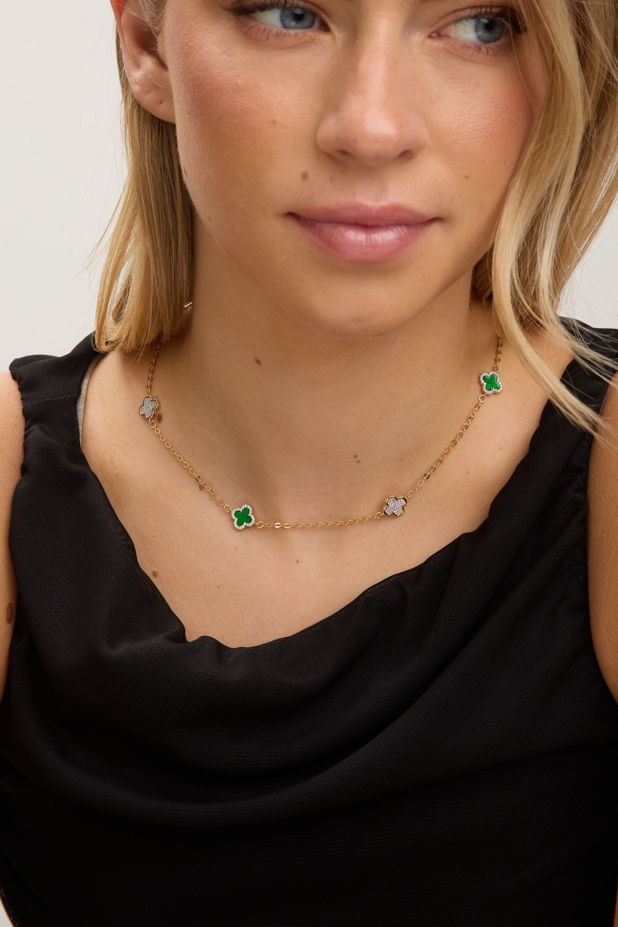 Jon Richard Gold Plated Pave and Malachite Clover Necklace image 4