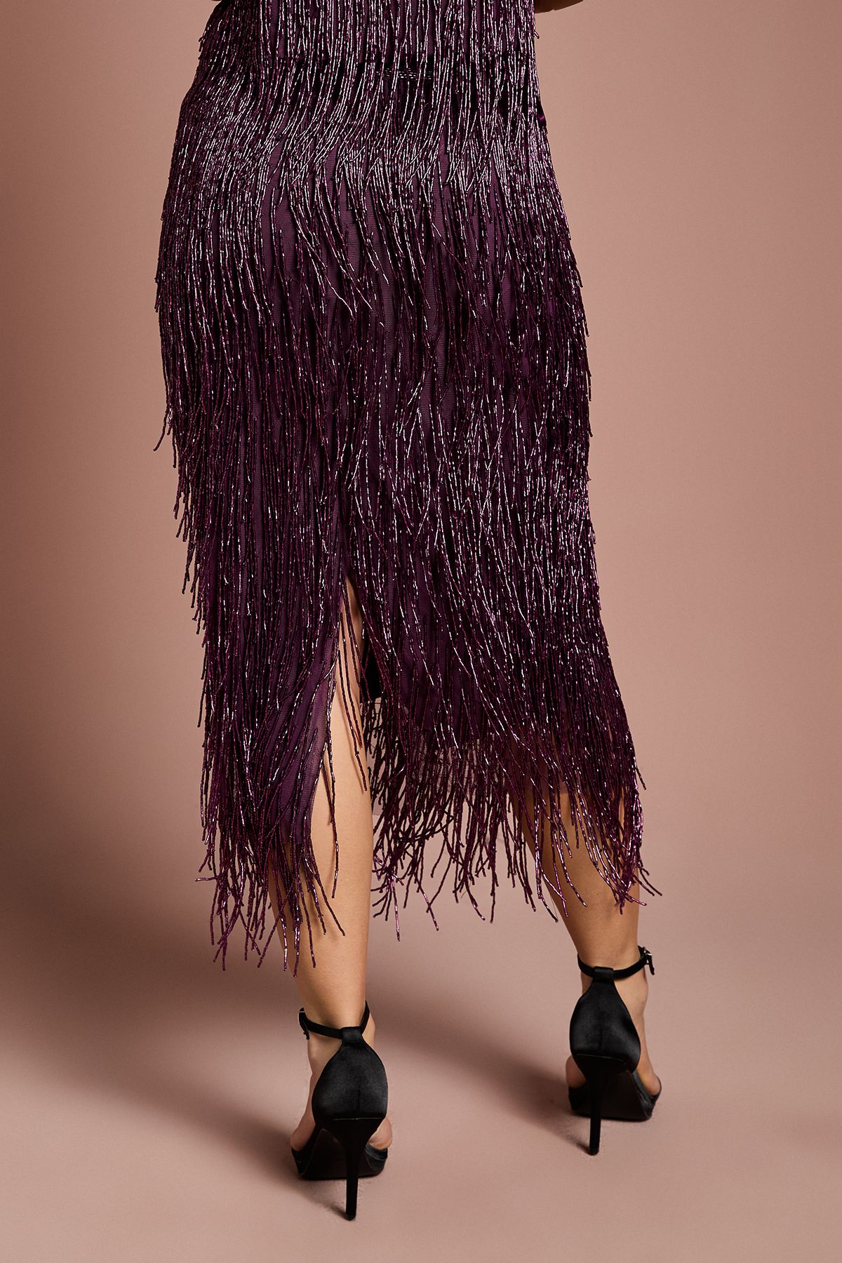Coast Petite Fringe Embellished Midi Skirt Plum image 3