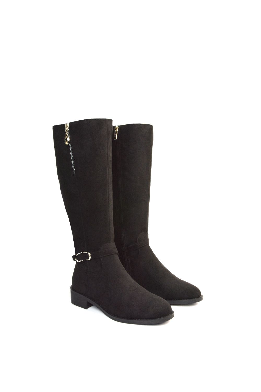 XY London 'Georgina' Knee High Boots Low Heel Zip Up Calf Riding Biker With Ankle Strap image 4
