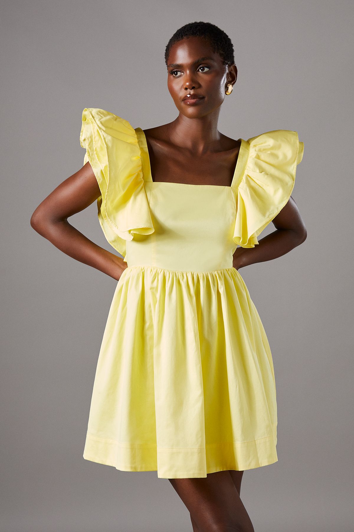 Coast Frill Shoulder Mini Dress Yellow image 1