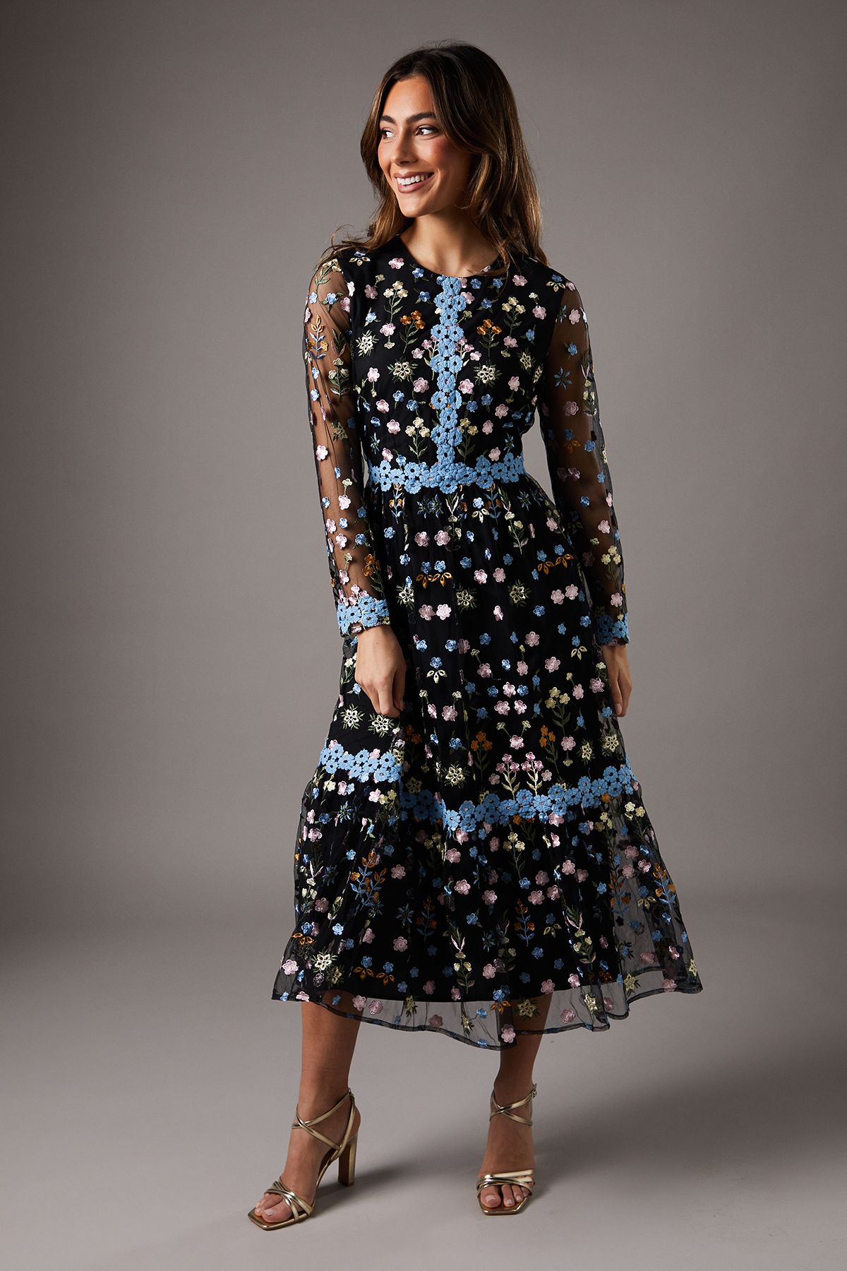 Coast Embroidered Floral Maxi Dress Black image 1