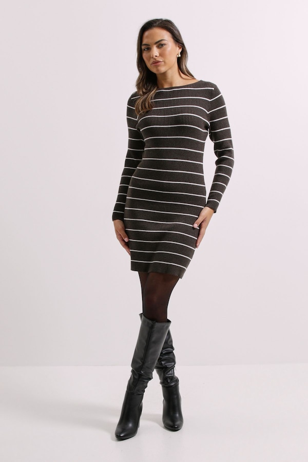 Dorothy Perkins Grey Slim Slash Neck Knitted Mini Dress Grey