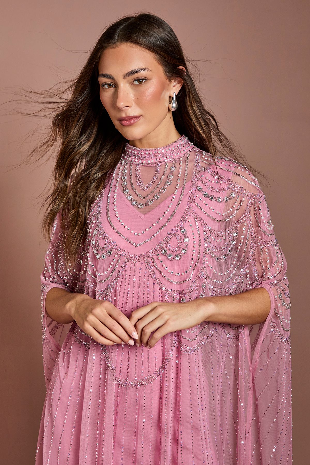 Coast Heavily Embellished Chiffon Midi Dress Rose image 2