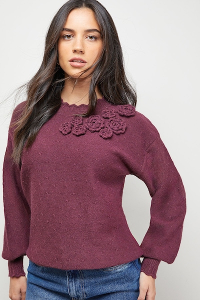 Oasis Floral Detail Long Sleeve Jumper Plum