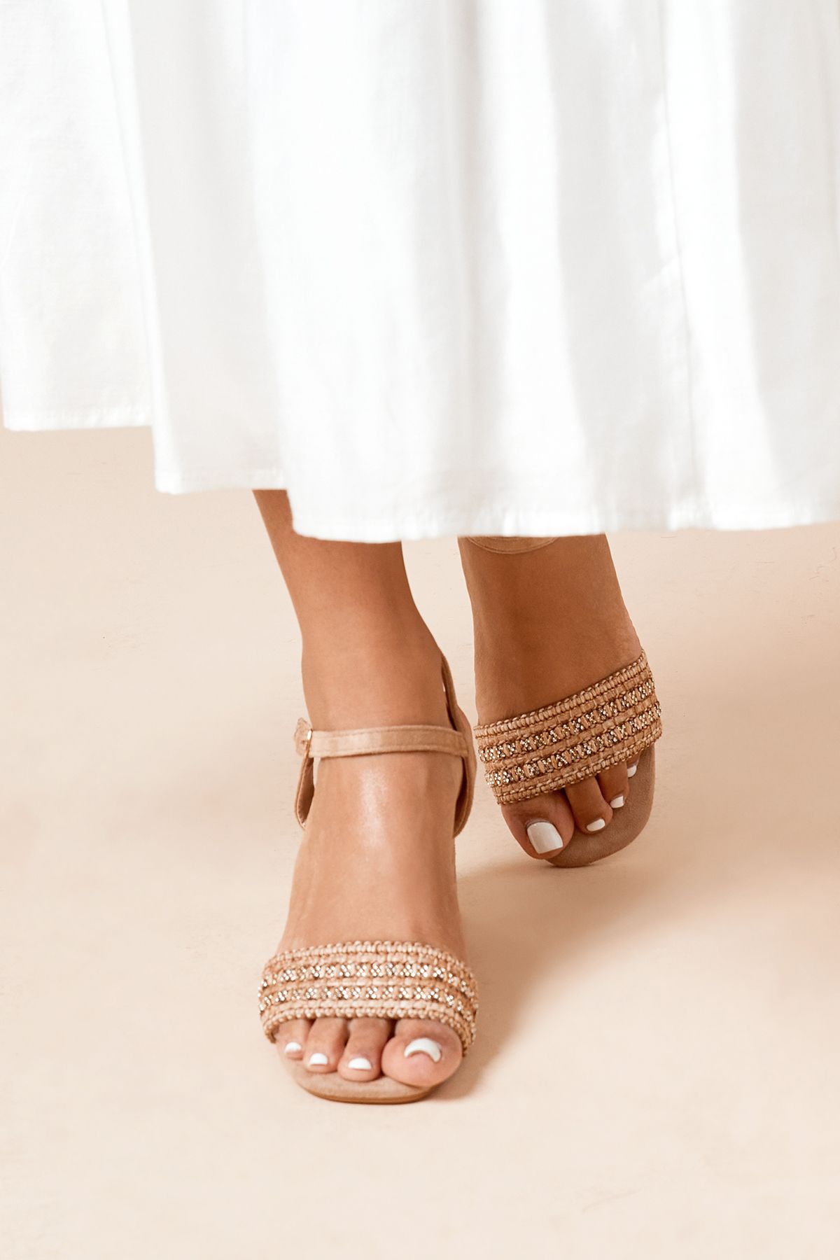 Dorothy Perkins Elspeth Faux Suede Woven Detail High Block Heeled Sandals Taupe image 2