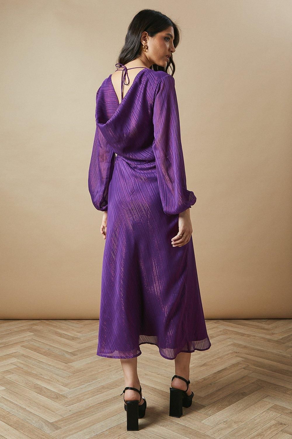 Oasis Occasion Glitter Stripe Cowl Midaxi Dress Purple image 3